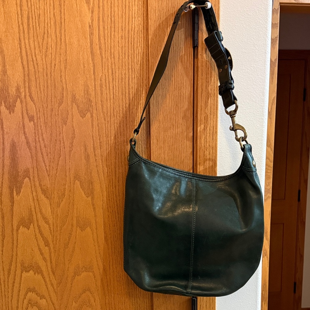Coach Bleeker Tattersall Dark Green Leather Shoulder Bag - Picture 2 of 8
